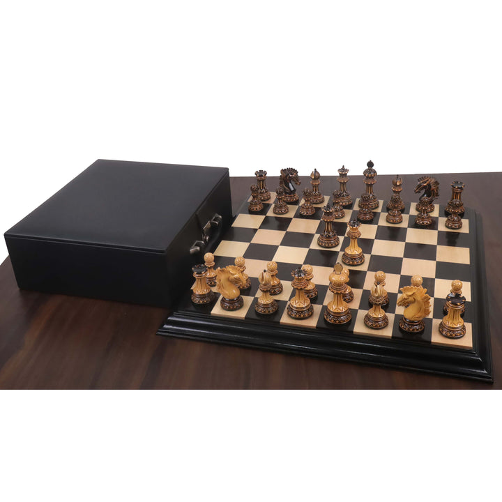 Alexandria Luxury Staunton Burnt Carving Chess Set - Triple Weighted Pieces with Board and Storage box