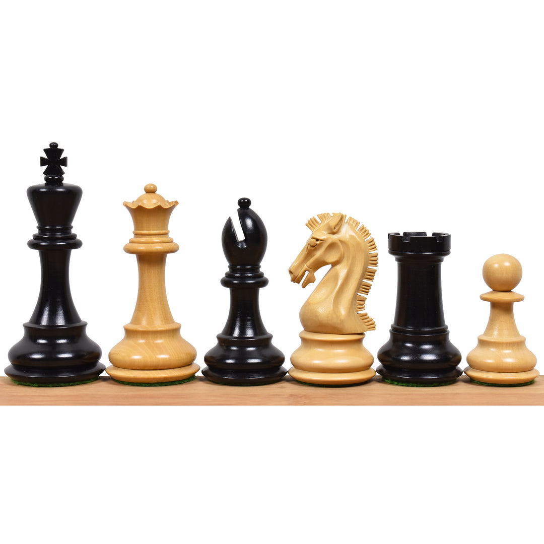 Full set of 3.9" Craftsman Series Staunton chess pieces in ebony and boxwood.