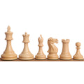 Complete set of 2.4 inch Pro Staunton Boxwood chess pieces with weighted bases.