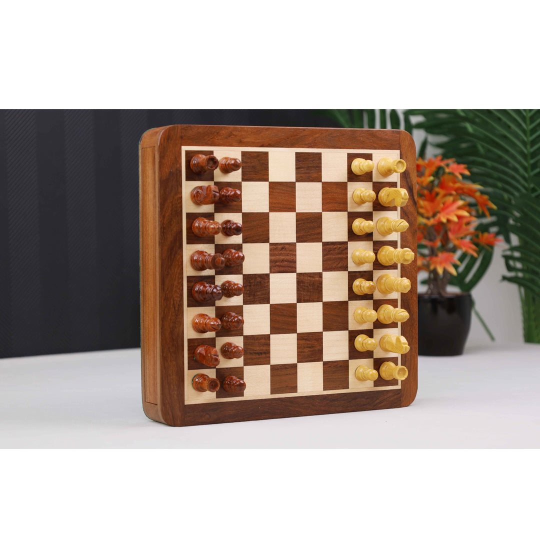 Large 10 inch Travel Chess set with Drawer - Magnetic Set - Golden Rose wood