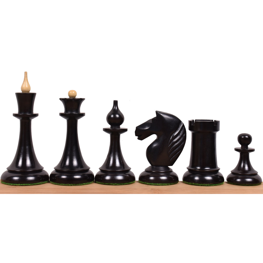 Combo of 1920's German Chess Set - Ebonised Boxwood Pieces, 22.5" Ebony & Acacia Board With Storage Box