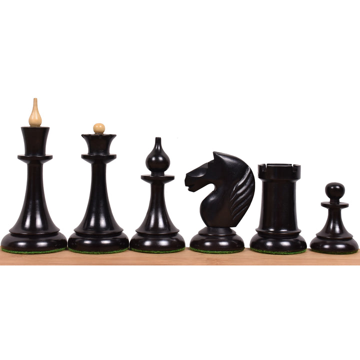 Combo of 1920's German Chess Set - Ebonised Boxwood Pieces, 22.5" Ebony & Acacia Board With Storage Box