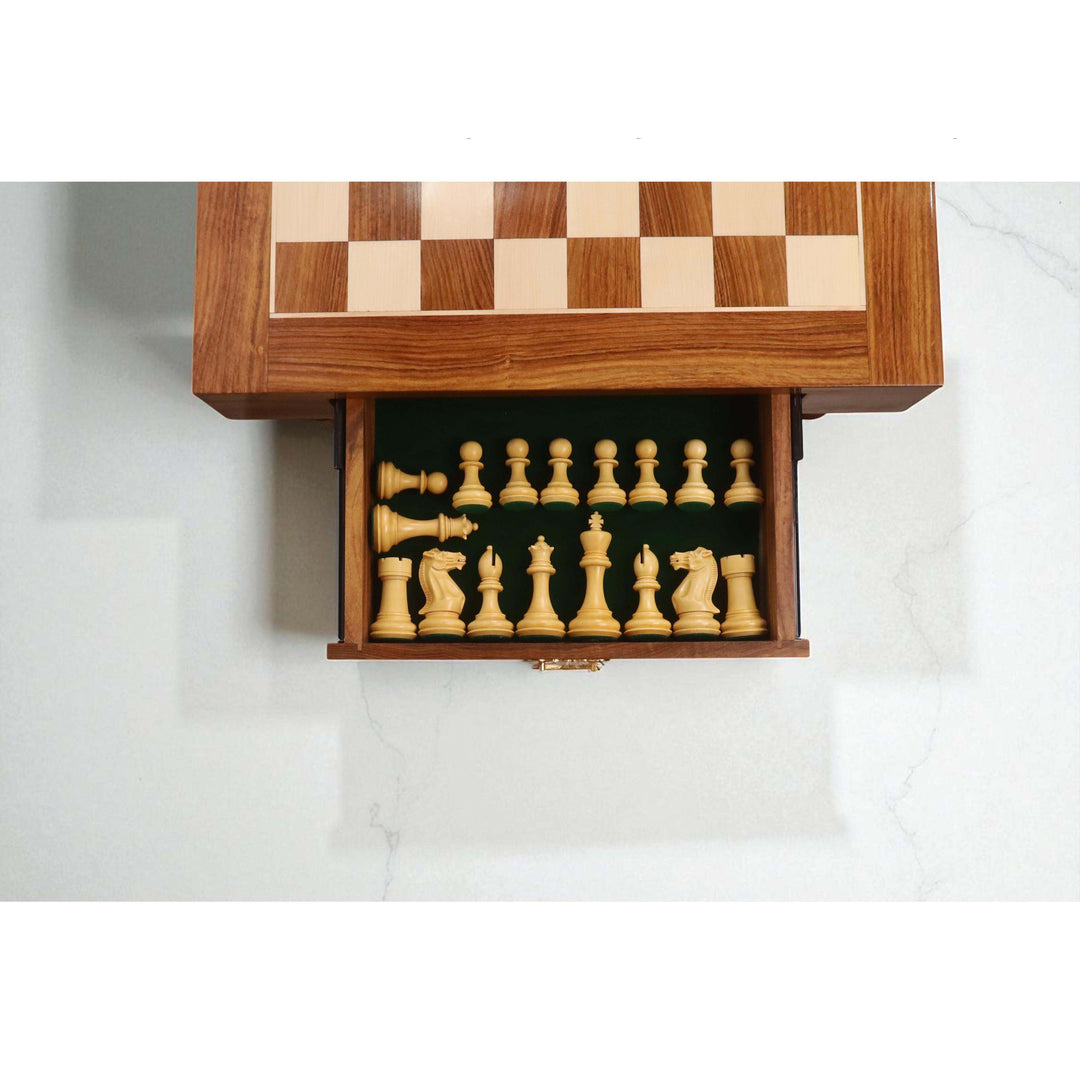 Tablero de ajedrez de torneo de 23 pulgadas con piezas de ajedrez de madera pesadas Pro Staunton de 4,1 pulgadas - Palisandro dorado y boj.