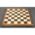 Full view of a 21-inch large chess board in golden rosewood and maple with 55mm squares.