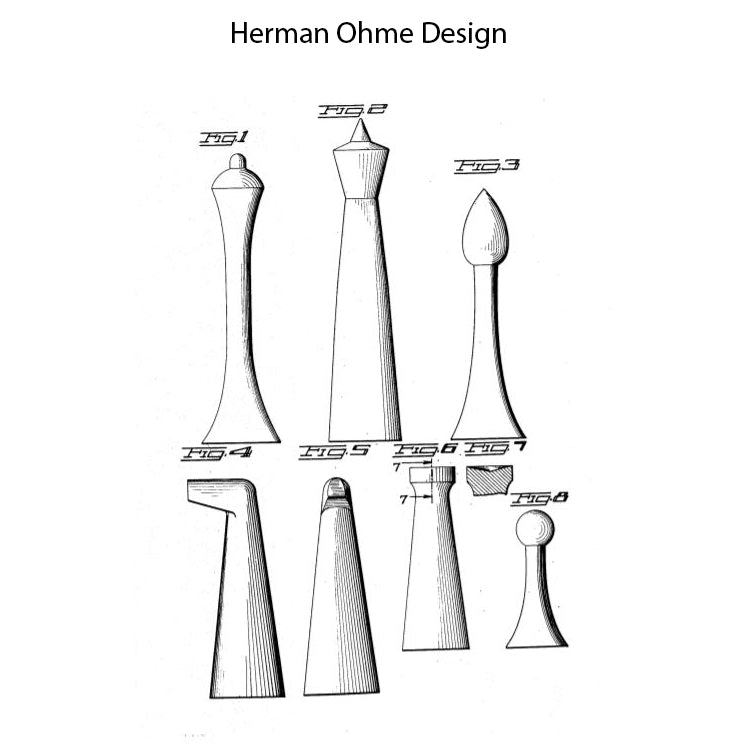 Intricate hand-carved golden rosewood knight from the Herman Ohme minimalist chess set.