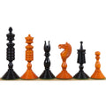 Full set of 4.7" Pre-Staunton chess pieces in ebony and antiqued boxwood.