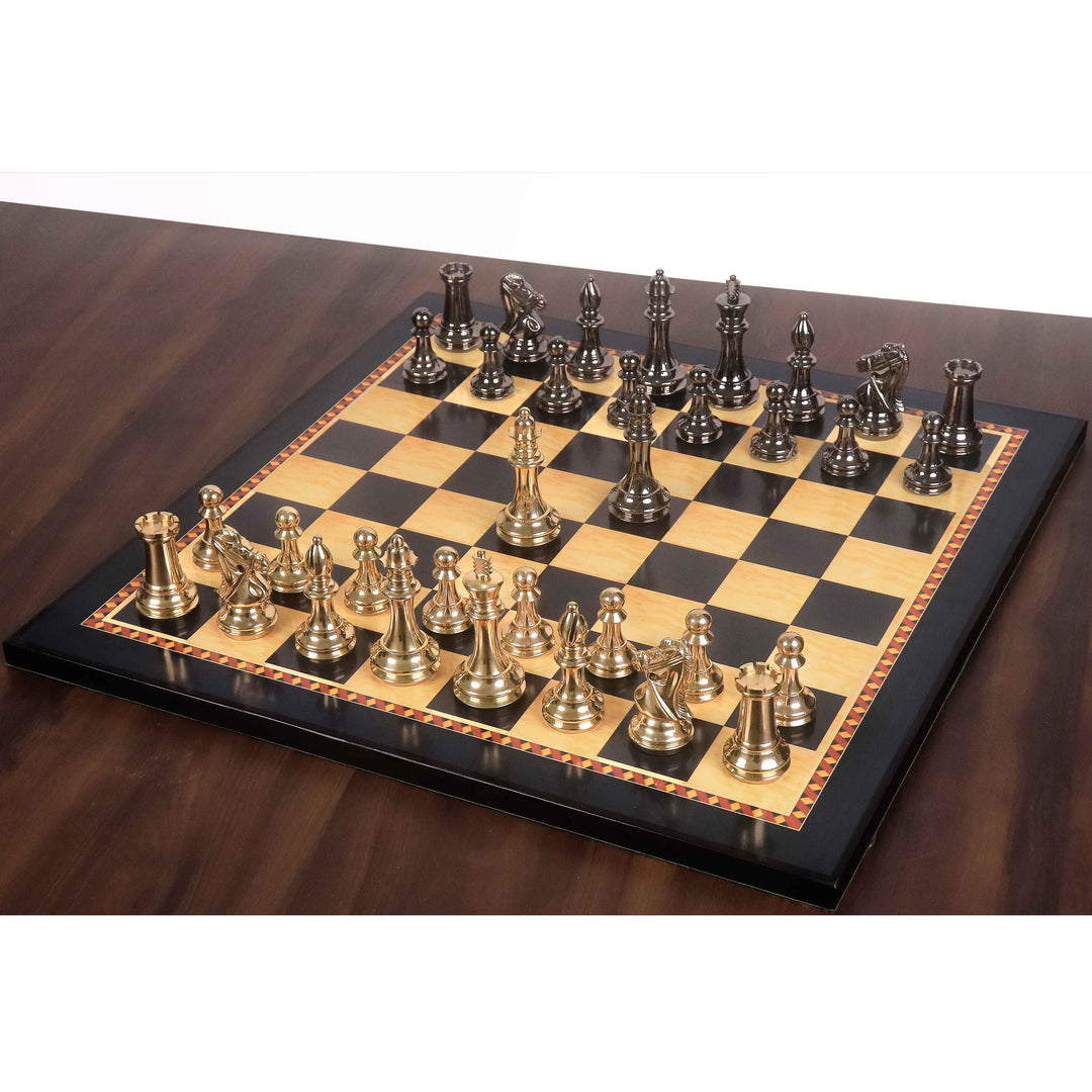 3.9" Bridle Series Brass Metal Luxury Chess Set - Pieces Only - Metallic Gold & Grey