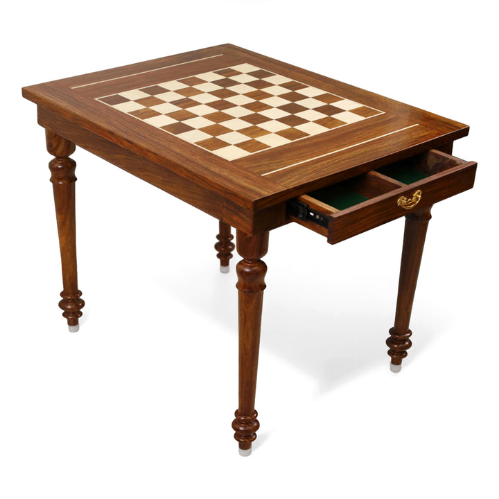 30" Chessmaster's Series Chess Board Table with Single Drawer - 26.5" Height- Golden Rosewood & Maple Wood