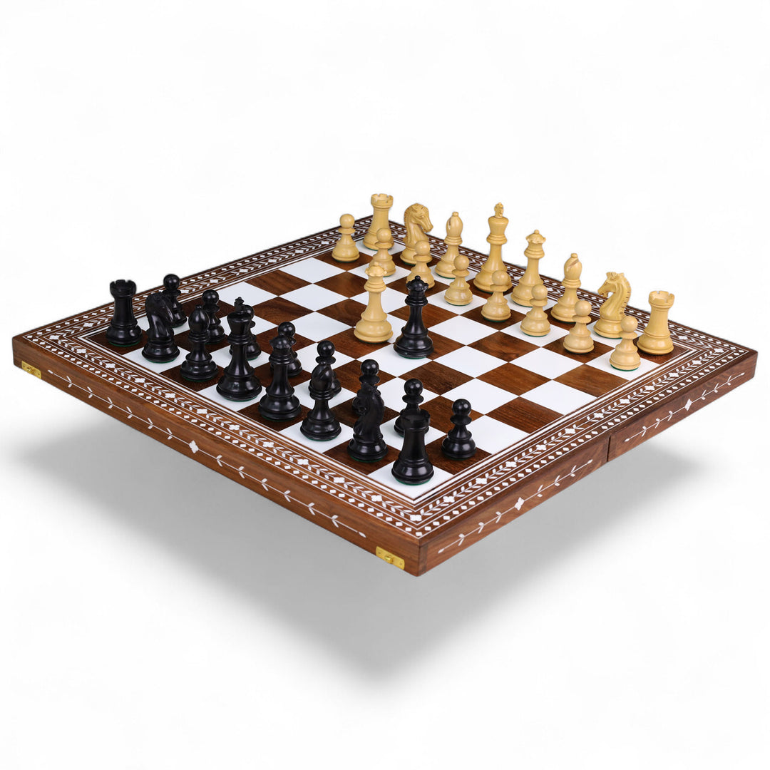 3.9" Craftsman Staunton Chess Set Inlaid Wooden Folding Chess board - 55mm Square