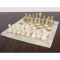 Complete 15-inch onyx marble and stone chess set with handcrafted pieces.