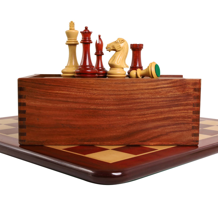 Combo of Chamfered Base Staunton Chess Set - Pieces in Bud Rosewood with Board and Box