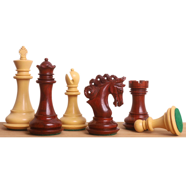 Combo of 3.3" Spiraled Steed Luxury Chess Set- Bud Rosewood & Boxwood With Board and Box