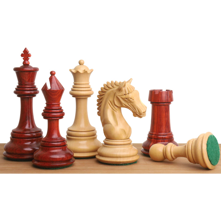 Combo of 4.5" Tilted Knight Luxury Staunton Chess Set - Bud Rosewood & Boxwood - 23" Bud Rosewood & Maple Wood Signature Wooden Chessboard With Box