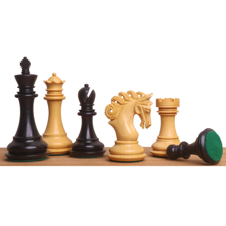 3.3" Spiraled Steed Luxury Chess Set - Ebony & Boxwood with Board and Leatherette Coffer Storage Box