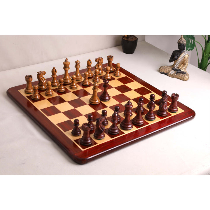 4.1" Pro Staunton Weighted Wooden Chess Set- Chess Pieces Only - Lacquered Distress Antiqued Boxwood & Mahogany Stained Boxwood