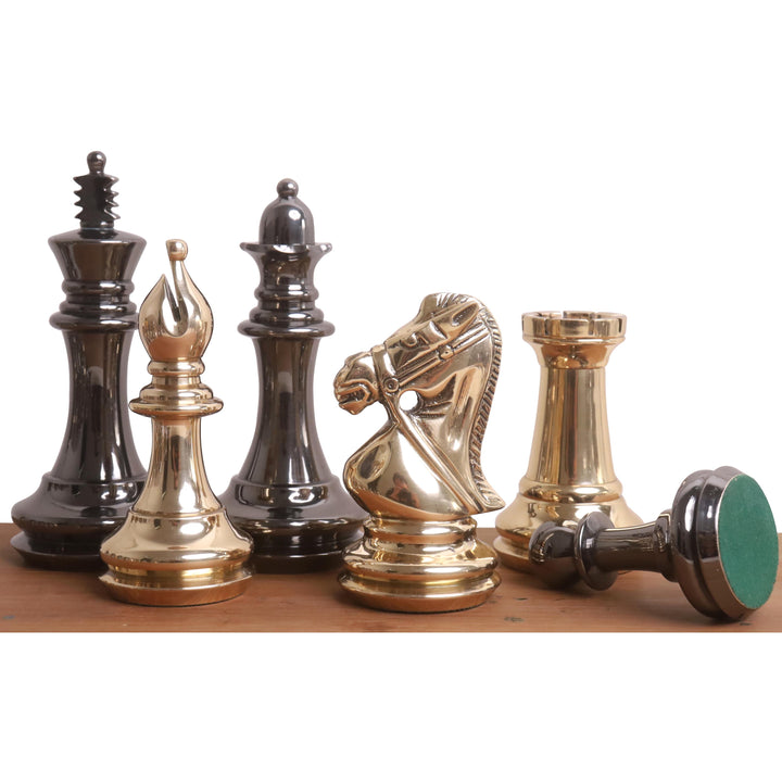 3.9" Set di scacchi di lusso in ottone e metallo della serie Bridle - Solo pezzi - Oro e grigio metallizzato