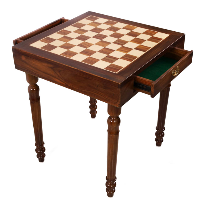 Slightly Imperfect 23" Tournament Chess Table with Drawers - Golden Rosewood & Maple