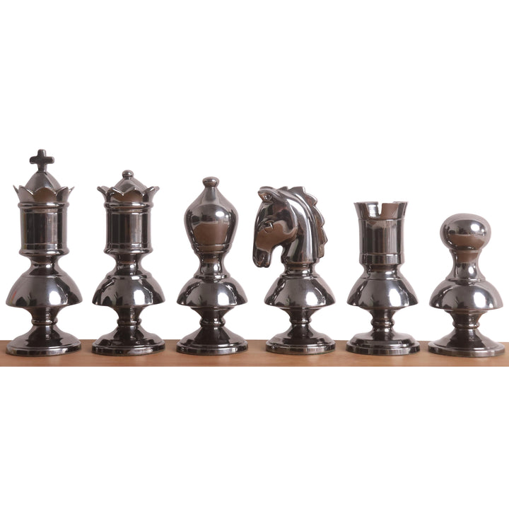 3.4" Juego de ajedrez de lujo de latón y metal de la serie victoriana - Sólo piezas - Oro y gris metalizados