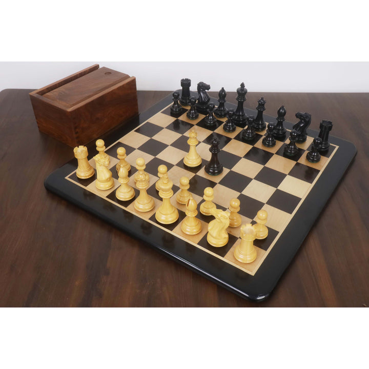Combo of 4.1" Pro Staunton Weighted Ebonised Chess Pieces with 21"Board and Wooden Storage Box