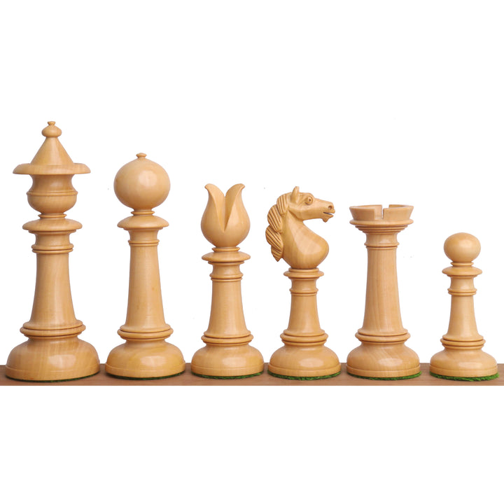 Jeu d'échecs vertical Edinburgh Northern Pre-Staunton Combo - pièces en buis ébonisé avec échiquier et coffret
