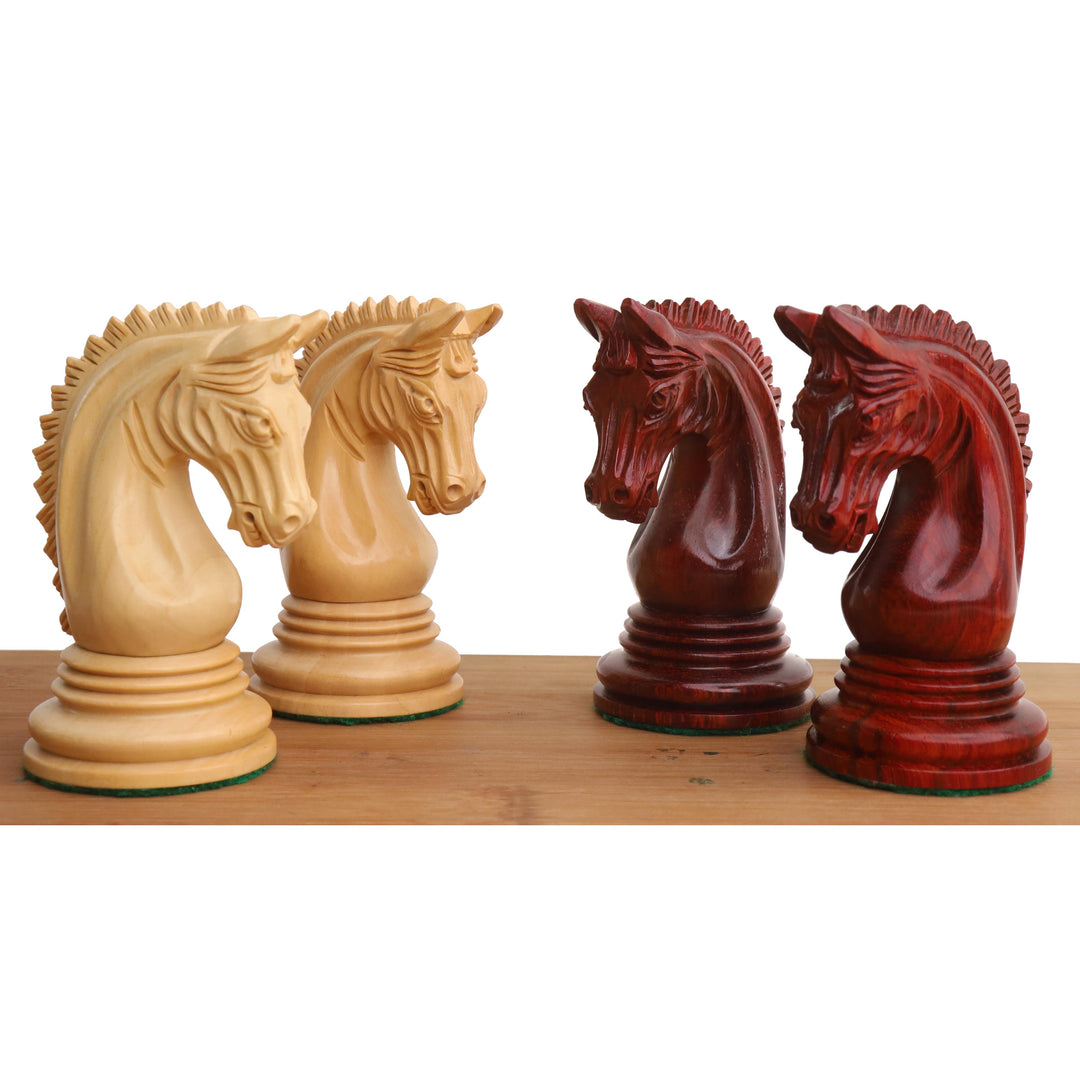 Pièces d'échecs de luxe Patton Staunton de 4.2" en bois de rose avec un échiquier de 23" en bois de rose et d'érable Signature et une boîte de rangement en simili cuir