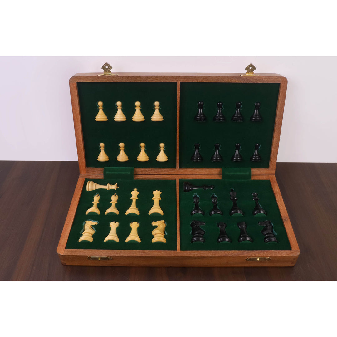16" Premier Series Magnetic Travel Chess Set- Ebony & Maple Wood Board with Ebonised Boxwood Pieces - Warehouse Clearance - Europe Shipping Only