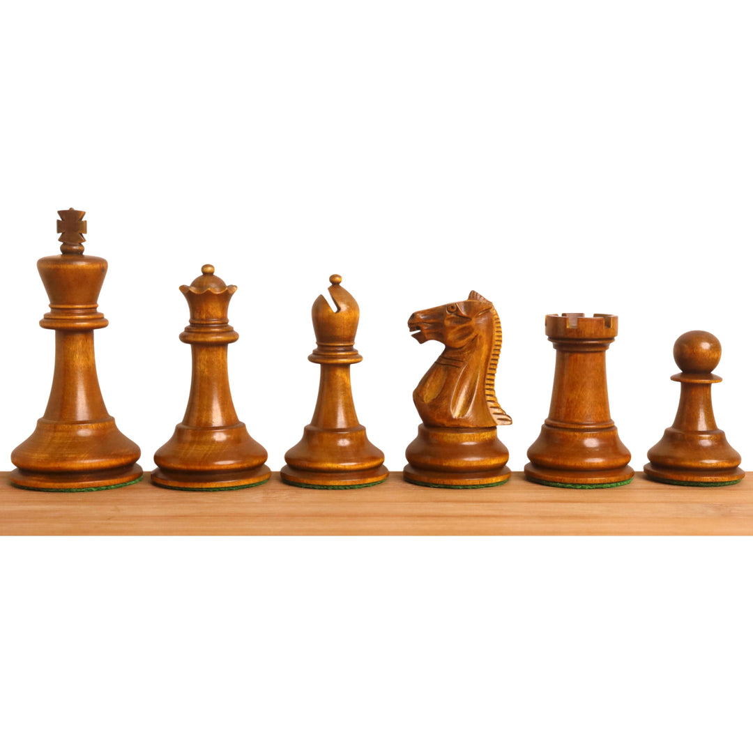 3.6" Golden Castle Craftsman Reproduction Chess Set - Chess Pieces Only - Antiqued & Ebonised Boxwood