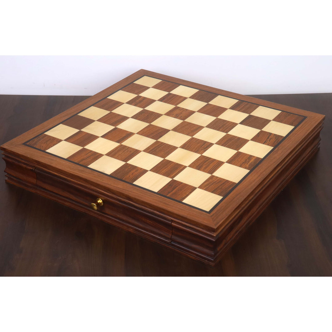 20-inch Luxury Golden Rosewood Chess Board with Velvet Storage Drawers