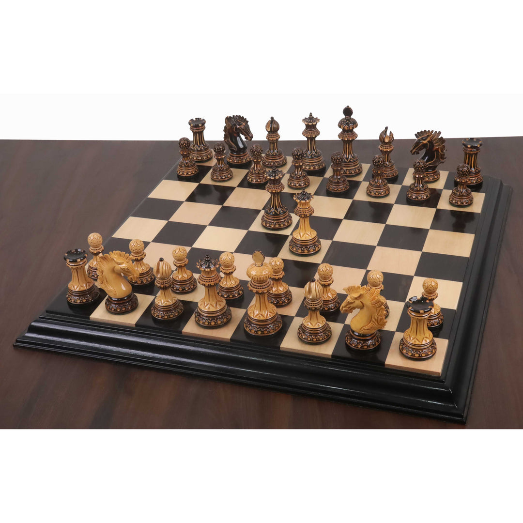 Alexandria Luxury Staunton Burnt Carving Chess Set- Chess Pieces Only - Triple Weighted - Lacquered Boxwood - Warehouse Clearance - Europe Shipping Only