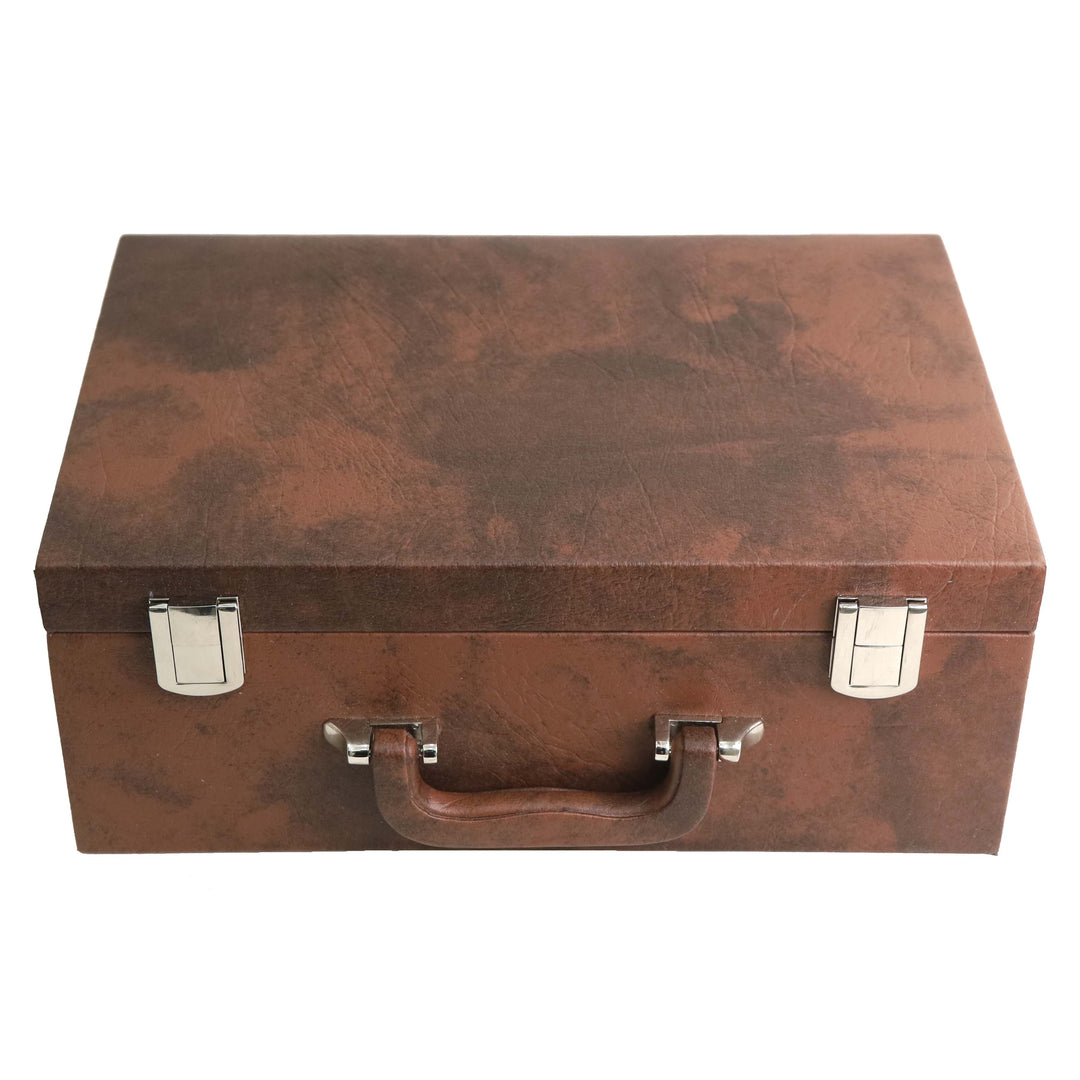 Signature Leatherette Coffer Storage Box - Tan Brown - Chess Pieces upto 4" - Warehouse Clearance - USA Shipping Only