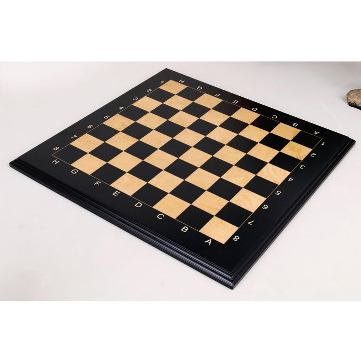 18" Ebony & Maple Wood Printed Chess Board with Carved Borders -43mm Square - Matt Finish - Algebraic Notations