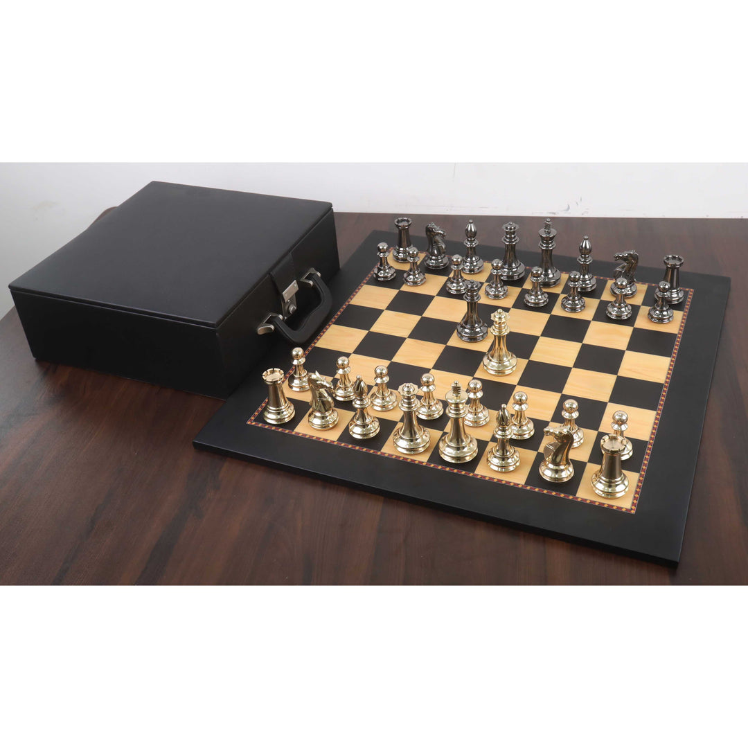 3.9" Fierce Knight Series Brass Metal Luxury Chess Set - Pieces Only - Metallic Gold & Grey - Warehouse Clearance - USA Shipping Only