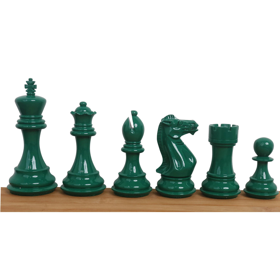 4.1" Pro Staunton Weighted Green & White Painted Wooden Chess Set- Chess Pieces Only