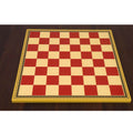 20-inch Leuchars wooden printed chess board with gloss finish and decorative yellow border.