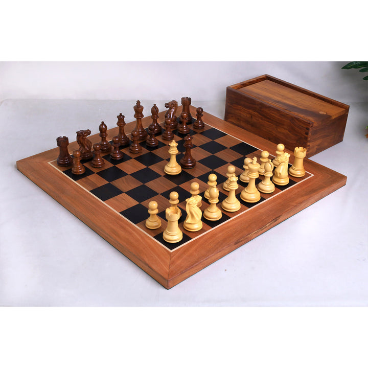 Combo of 4.1" Pro Staunton Weighted Golden Rosewood Chess Set With 22.5" Ebony Acacia Chess Board & Storage Box