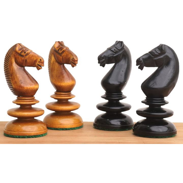 Set di scacchi leggermente imperfetto da 3,3" St. John Pre-Staunton Calvert - Solo pezzi di scacchi - Legno di ebano e antico
