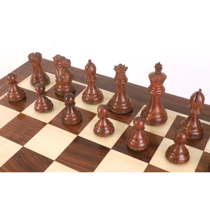 20" Schachbrett aus Holz mit Staunton-Schachfiguren - Goldener Palisander & Ahorn