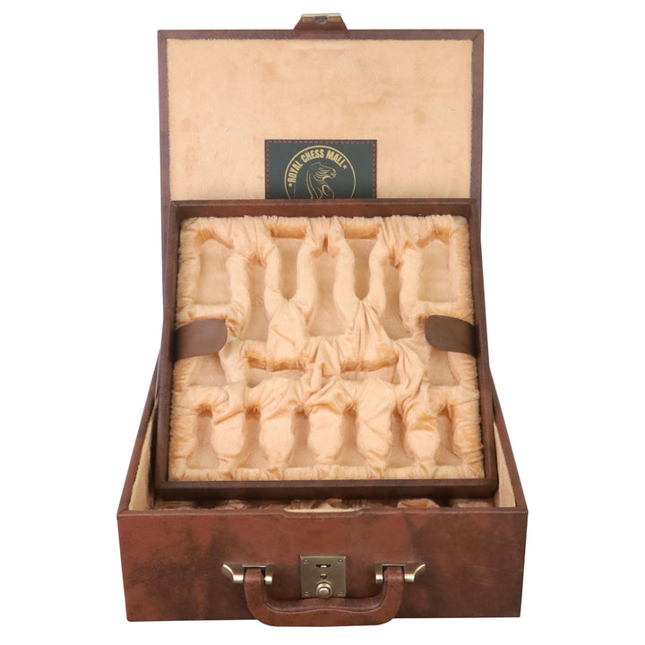 Tan Brown Leatherette Coffer Storage Box for Chess Pieces - 3.5" To 4.1" Chessmen - With Tray - Warehouse Clearance - USA Shipping Only