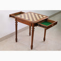 Luxury golden rosewood chess table with integrated piece storage drawers.