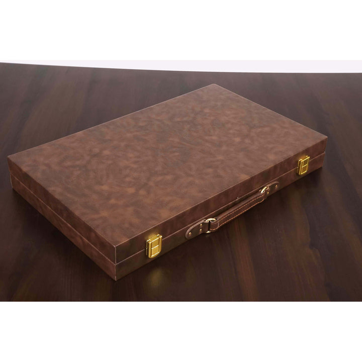 18" Textured Chocolate Brown Leatherette Backgammon Board Game Set - Luxury Travel Case