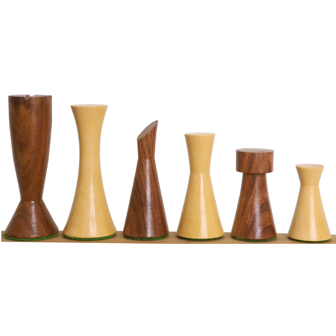 3.4 « Minimalist Tower Serie d'échecs lestés combiné - pièces en palissandre doré avec échiquier sans bordures et coffret