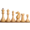 Light boxwood chess pieces lineup including king, queen, and knight