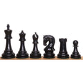 A complete set of black ebonised boxwood chess pieces from the 4-inch Leningrad Staunton collection.