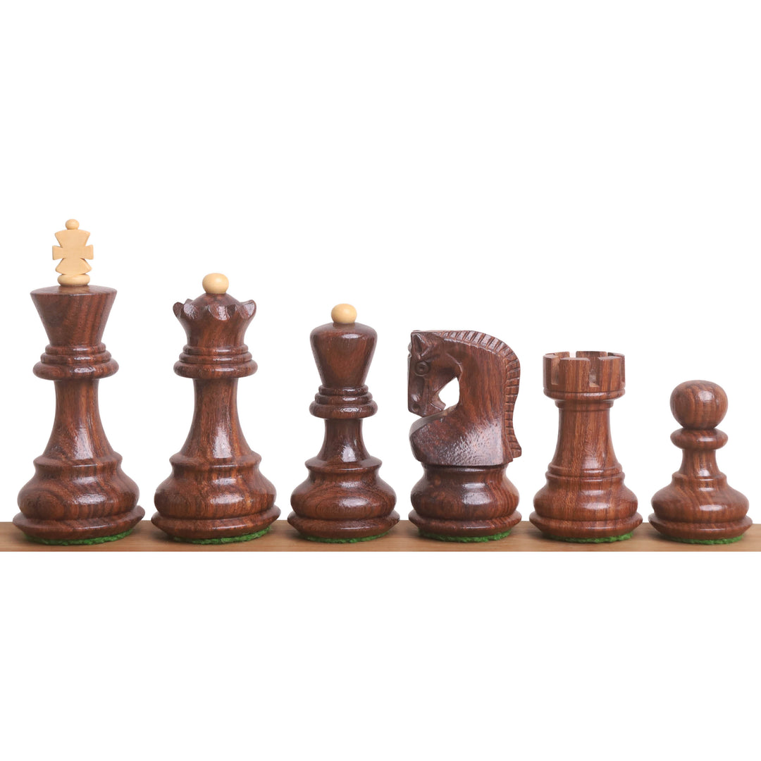 Zestaw rosyjskich szachów zagrzebskich 3,1" - figury ze złotego drewna różanego z planszą i pudełkiem
