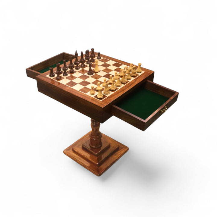 20" Monarch Series Wooden Chess Table with 3.6" Staunton Chess Pieces