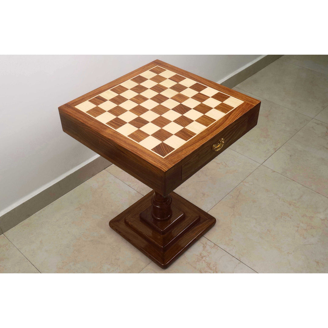 20" Wooden Chess Table with Drawers – Monarch Series in Golden Rosewood & Maple
