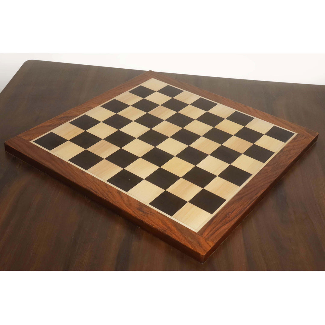 21" Large Ebony & Maple Wood Chessboard 55 mm Square - Golden Rosewood borders