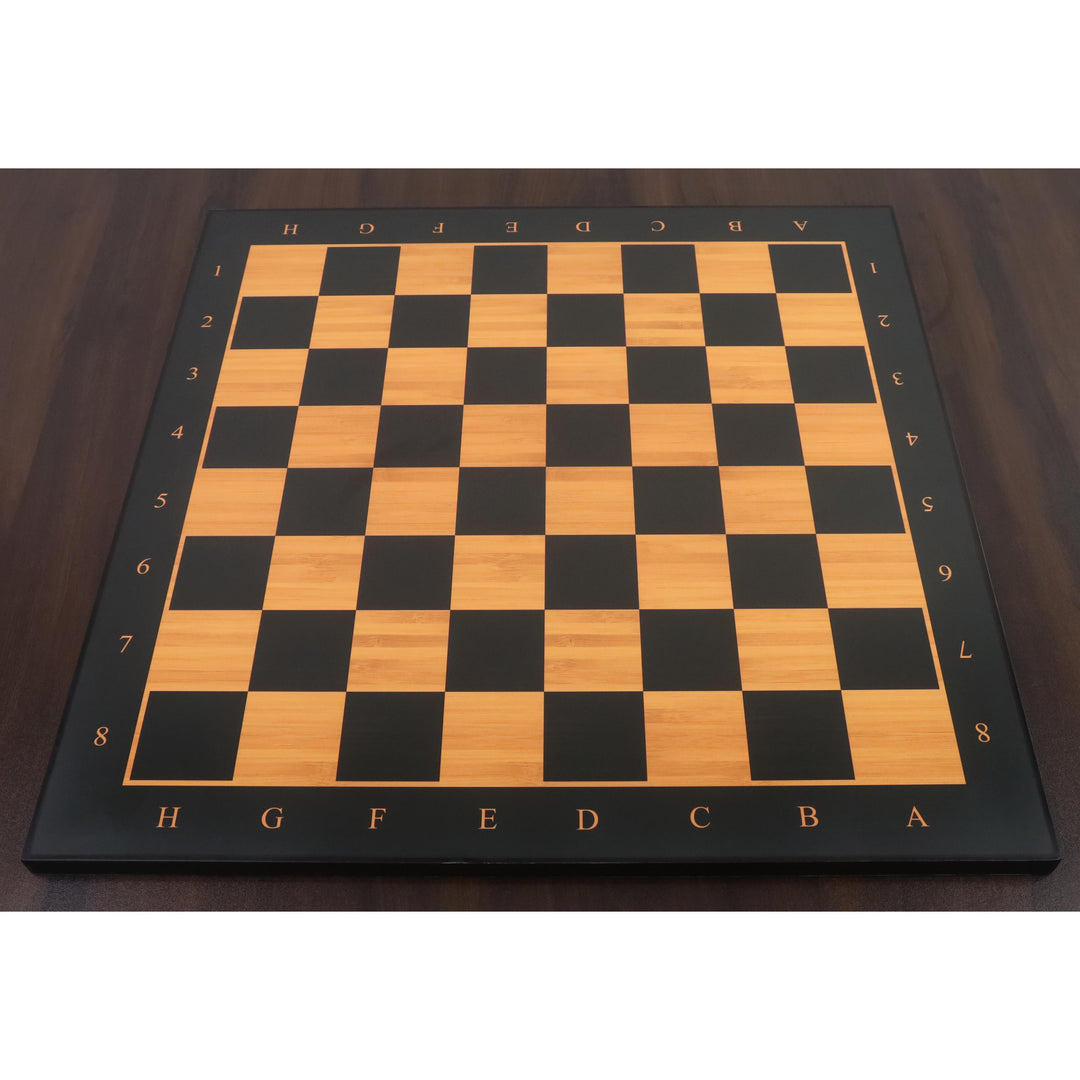 21” drewniana plansza szachowa z nadrukiem i notacjami - antyczne bukszpan i heban - kwadrat 55 mm - matowe wykończenie