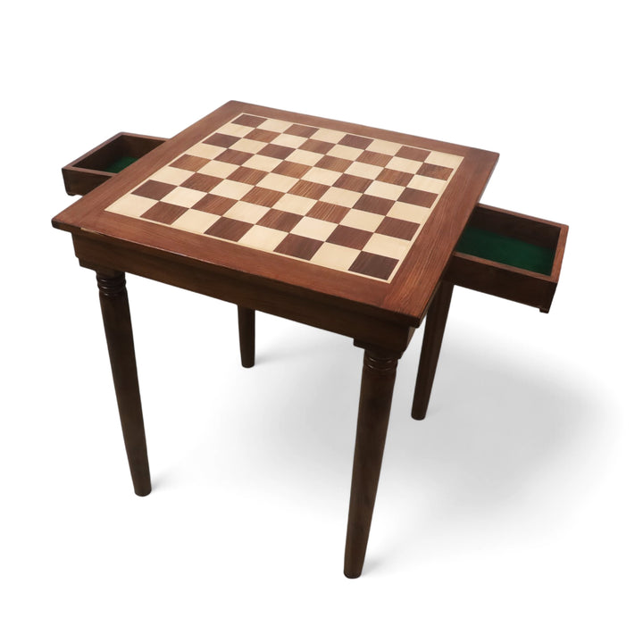 23" Tournament Chess Board Table with Drawers - 27" Height - Golden Rosewood & Maple