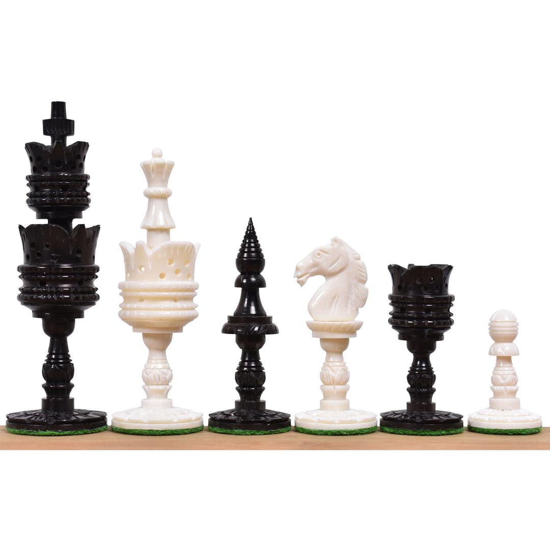 4.1" Lotus Series Hand Carved Chess Set- Chess Pieces Only - Camel Bone - Warehouse Clearance - USA Shipping Only